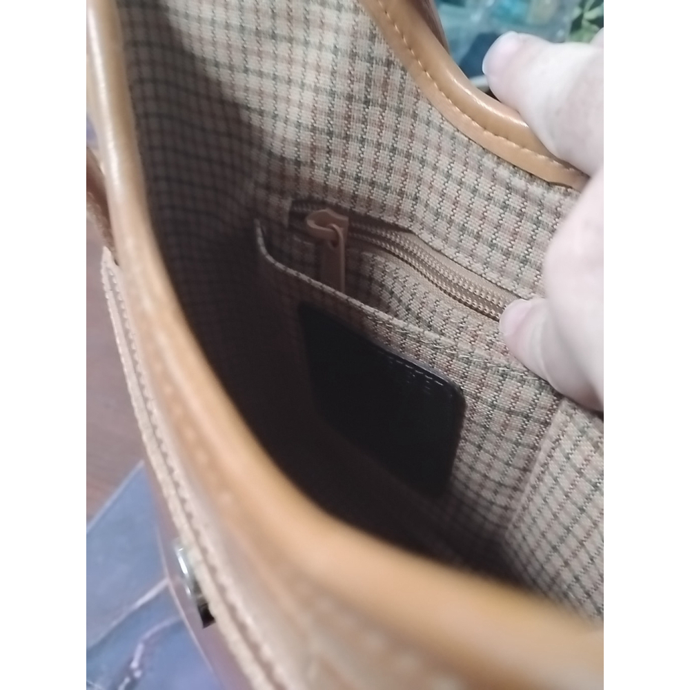 BRIGHTON Tan Cream Brown Croc Leather Bucket Shoulder Handbag Satchel Purse Bag - Picture 8 of 11